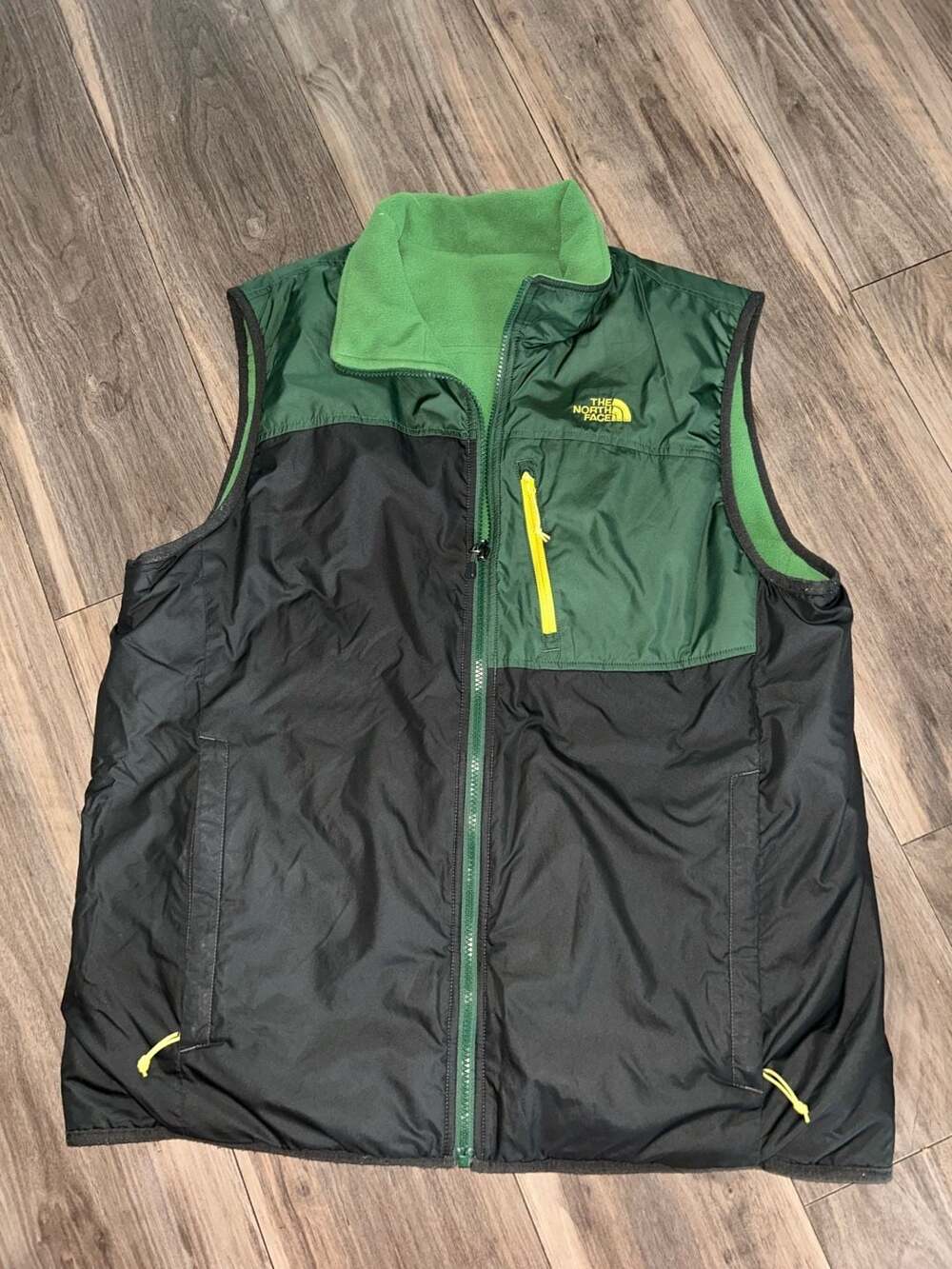 The North Face Reversible Fleece Vest Green Black Size Large